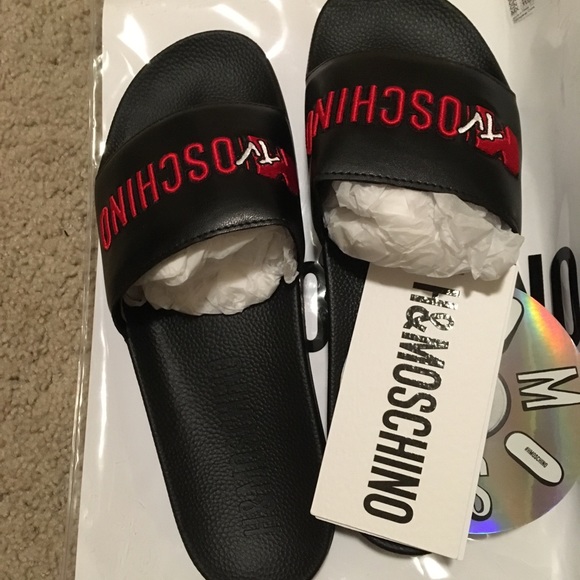 H&M x Moschino Slides with Logo Men’s Black 11.5us - Picture 2 of 6